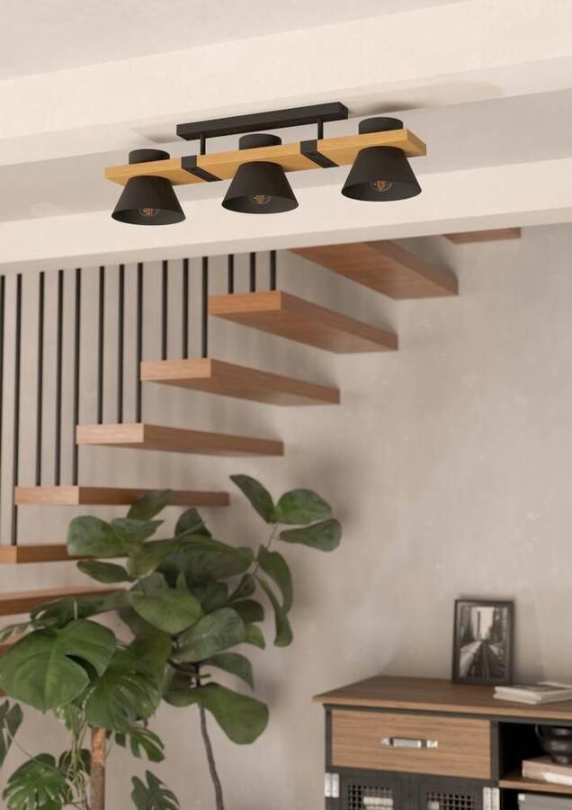 EGLO Plafondlamp MACCLES Plafondlamp woonkamerlamp hout en metaal zwart plafondspot (1 stuk) - Foto 5