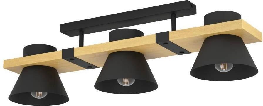 EGLO Plafondlamp MACCLES Plafondlamp woonkamerlamp hout en metaal zwart plafondspot (1 stuk) - Foto 3