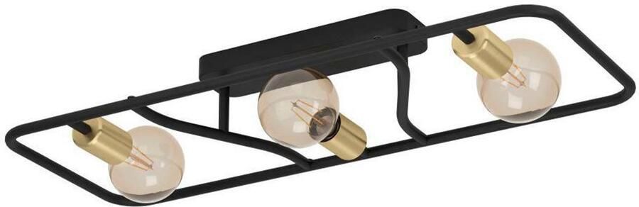 EGLO Plafondlamp MESSINARO Plafondlamp metaal in zwart en geborsteld messing E27 fitting (1 stuk) - Foto 3