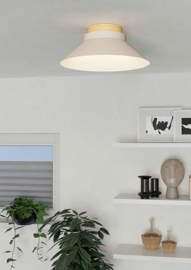 EGLO Plafondlamp MOHARRAS Deckenlampe Stahl und Holz E27 Wohnzimmerlampe Lampe Plafondlamp FSC100HB hout in natuur en metaal in zandkleur E27 (1 stuk) - Foto 7