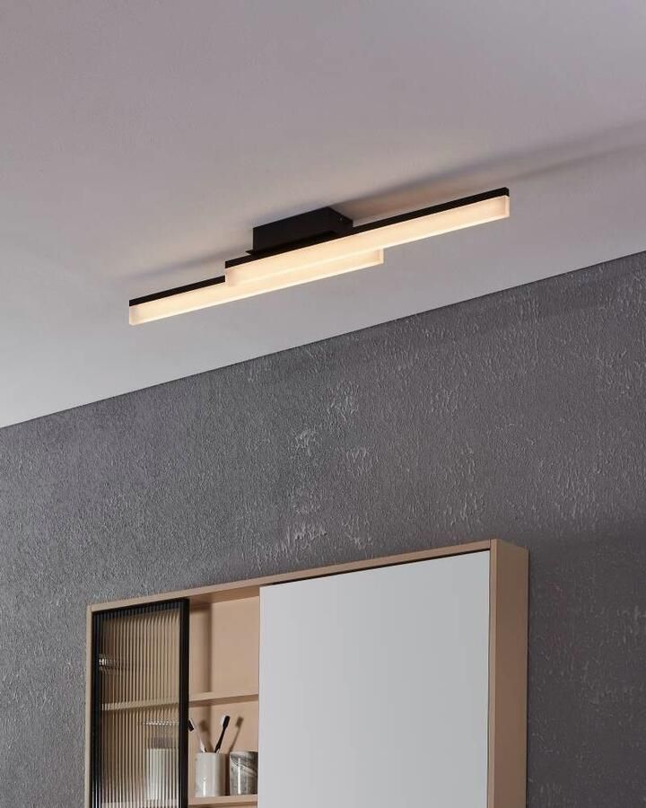 EGLO Plafondlamp PALMITAL Plafondlamp metaal in zwart en kunststof in wit IP44 L 88 cm (1 stuk) - Foto 6