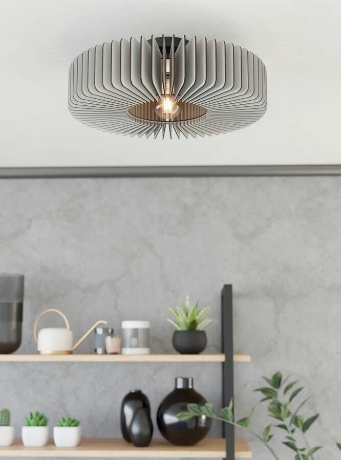 EGLO Plafondlamp PALOMBAIA Plafondlamp hout in grijs plafondlamp met E27 fitting Ø 50 cm (1 stuk) - Foto 5