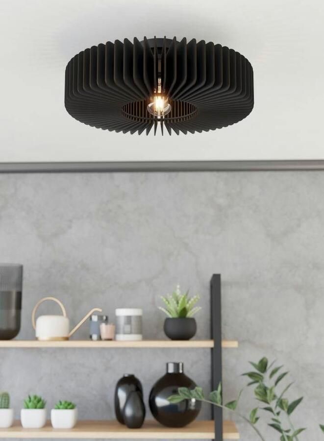 EGLO Plafondlamp PALOMBAIA Plafondlamp woonkamerlamp van hout in zwart E27 fitting Ø 50 cm (1 stuk) - Foto 6