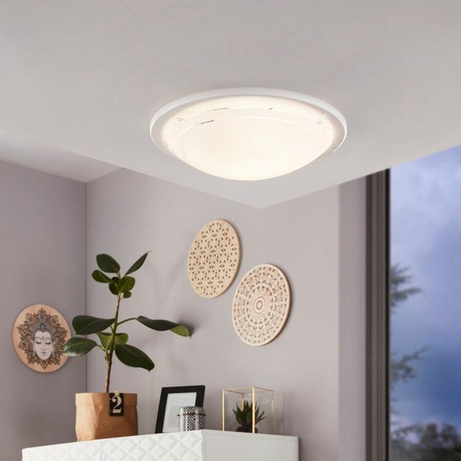 EGLO Plafondlamp PLANET 1 plafondlamp wit staal glas keukenlamp E27 Woonkamerlamp hallamp eetkamer kantoor tijdloos 29x29x8 5cm (1 stuk) - Foto 3