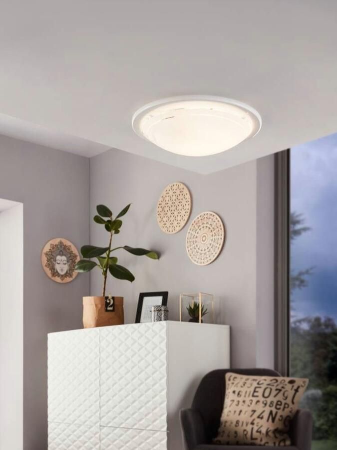 EGLO Plafondlamp PLANET 1 plafondlamp wit staal glas keukenlamp E27 Woonkamerlamp hallamp eetkamer kantoor tijdloos 29x29x8 5cm (1 stuk) - Foto 4