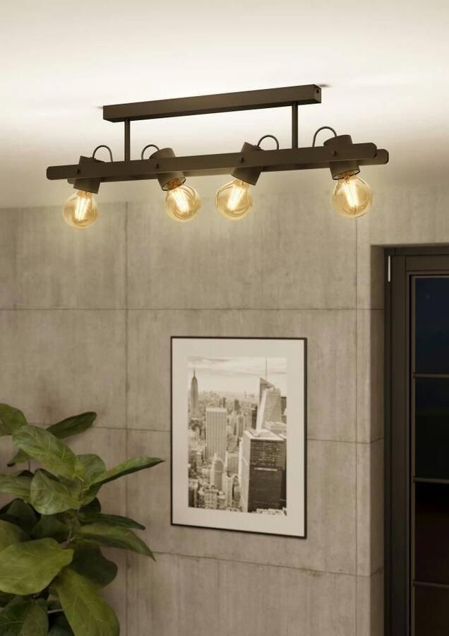 EGLO Plafondlamp PLIMSOLL Plafondlamp hout en metaal in zwart FSC100PA plafondspot E27 (1 stuk) - Foto 2