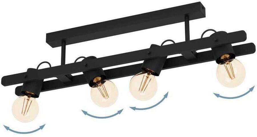 EGLO Plafondlamp PLIMSOLL Plafondlamp hout en metaal in zwart FSC100PA plafondspot E27 (1 stuk) - Foto 3