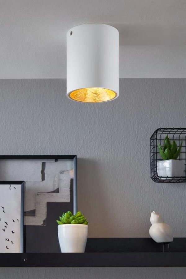 EGLO Plafondlamp POLASSO Plafondlamp van metaal in wit en goudkleur woonkamerlamp Ø 10 cm (1 stuk)