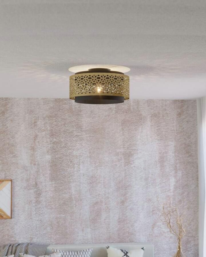 EGLO Plafondlamp SANDBACH Deckenlampe Stahl E27 Vintage Wohnzimmerlampe Lampe Plafondlamp metaal in messing en zwart E27 fitting Ø 42 cm (1 stuk) - Foto 4