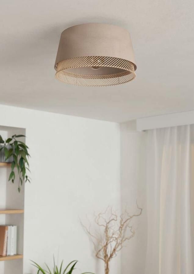 EGLO Plafondlamp TABLEY plafondlamp woonkamerlamp linnen bamboe natuur E27 Plafondlamp woonkamerlamp linnen en bamboe opbouwlamp Ø 38 cm (1 stuk) - Foto 3