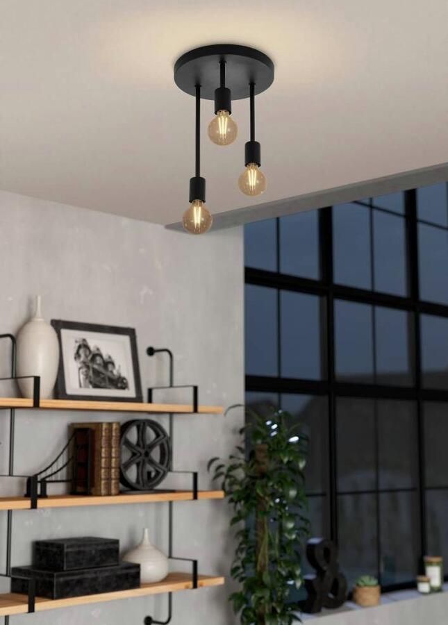 EGLO Plafondlamp WILMCOTE Deckenlampe E27 Stahl Wohnzimmerlampe Industrial Lampe Plafondlamp zwart keukenlamp ganglamp plafond met E27 fitting (1 stuk) - Foto 4