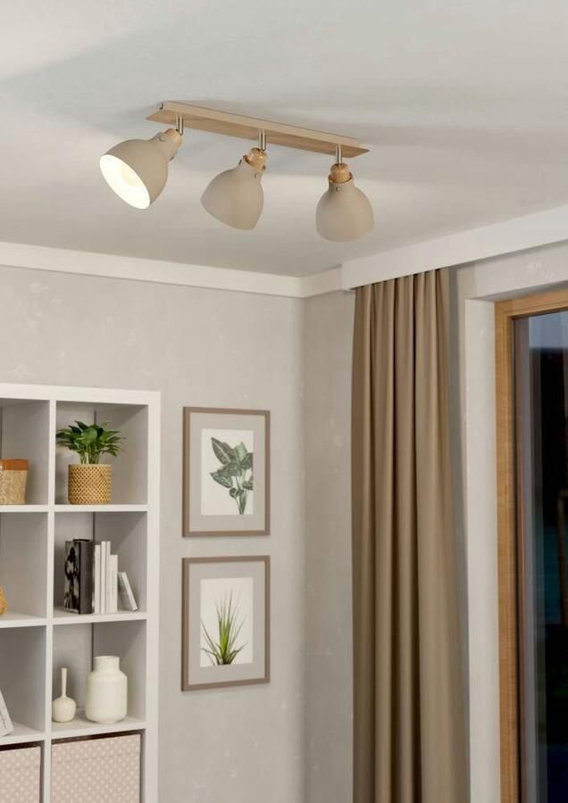 EGLO Plafondspot ARRECIFE Deckenstrahler Stahl E27 IP20 Wohnzimmerlampe Flurlampe Plafondlamp metaal in zandkleur en hout in eik plafondspot E27 (1 stuk) - Foto 6