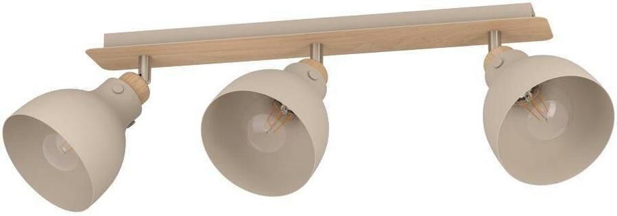 EGLO Plafondspot ARRECIFE Deckenstrahler Stahl E27 IP20 Wohnzimmerlampe Flurlampe Plafondlamp metaal in zandkleur en hout in eik plafondspot E27 (1 stuk) - Foto 4