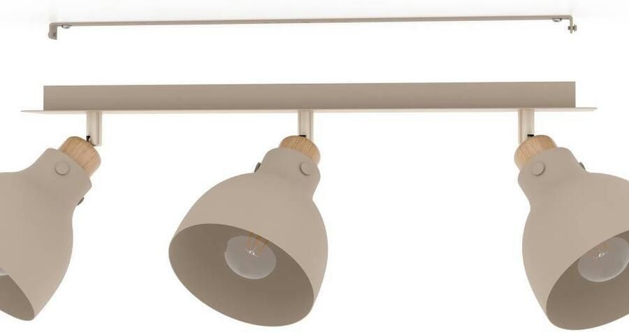 EGLO Plafondspot ARRECIFE Deckenstrahler Stahl E27 IP20 Wohnzimmerlampe Flurlampe Plafondlamp metaal in zandkleur en hout in eik plafondspot E27 (1 stuk) - Foto 3