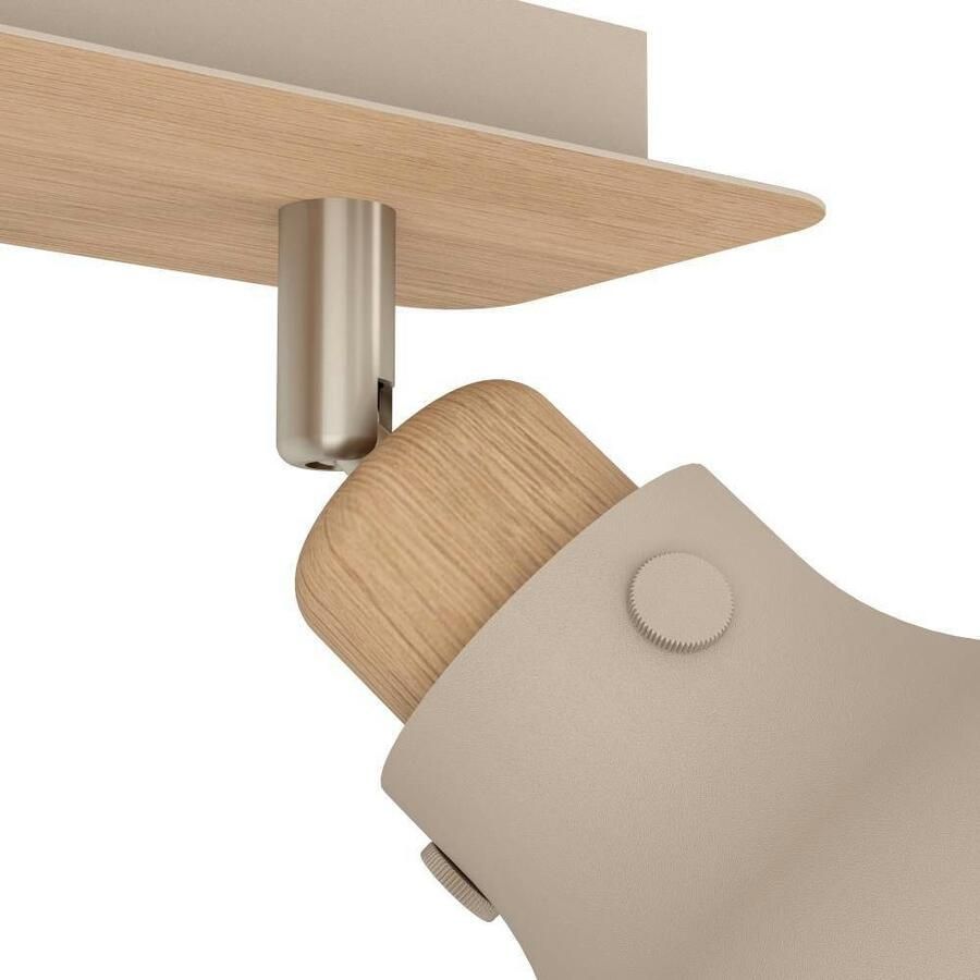 EGLO Plafondspot ARRECIFE Deckenstrahler Stahl E27 IP20 Wohnzimmerlampe Flurlampe Plafondlamp metaal in zandkleur en hout in eik plafondspot E27 (1 stuk)