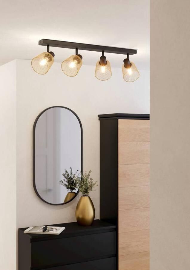 EGLO Plafondspot COSLADA Deckenstrahler Stahl E27 Wohnzimmerlampe Flurlampe Lampe Plafondlamp metaal in zwart en geborsteld messing plafondspot E27 (1 stuk) - Foto 5