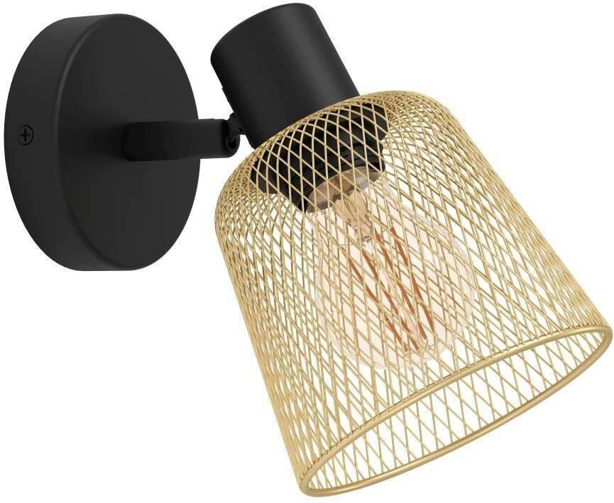 EGLO Plafondspot COSLADA Wandstrahler Stahl E27 Wohnzimmerlampe Flurlampe Lampe Wandlamp wandspot van metaal in geborsteld messing en zwart E27 (1 stuk) - Foto 3