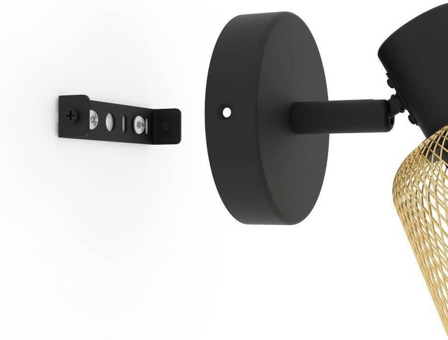 EGLO Plafondspot COSLADA Wandstrahler Stahl E27 Wohnzimmerlampe Flurlampe Lampe Wandlamp wandspot van metaal in geborsteld messing en zwart E27 (1 stuk) - Foto 2