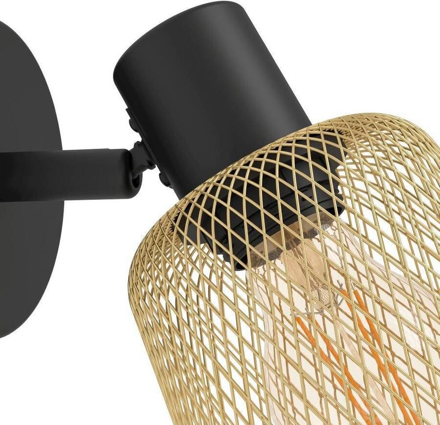 EGLO Plafondspot COSLADA Wandstrahler Stahl E27 Wohnzimmerlampe Flurlampe Lampe Wandlamp wandspot van metaal in geborsteld messing en zwart E27 (1 stuk)