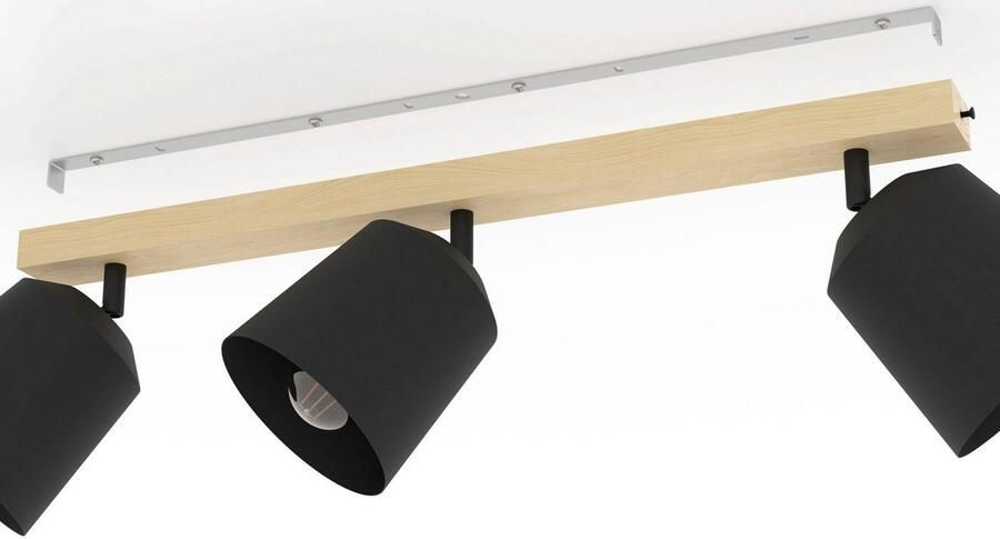 EGLO Plafondspot COTORRO Plafondspot in bruin en zwart van hout staal excl. E27 3X25W (1 stuk) - Foto 2