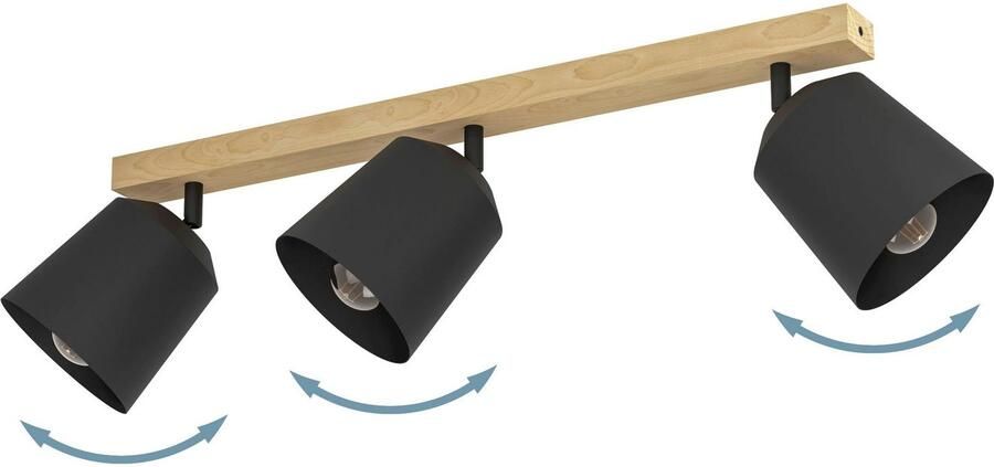 EGLO Plafondspot COTORRO Plafondspot in bruin en zwart van hout staal excl. E27 3X25W (1 stuk) - Foto 3