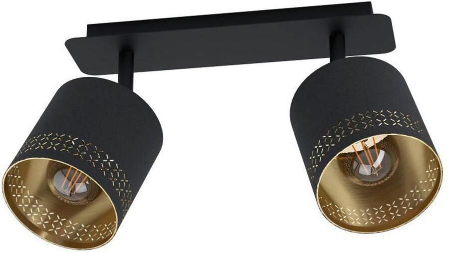 EGLO Plafondspot ESTEPERRA Deckenstrahler Stahl Textil IP20 E27 Flurlampe Lampe Plafondlamp vintage staal textiel woonkamerlamp in zwart goudkleur (1 stuk)
