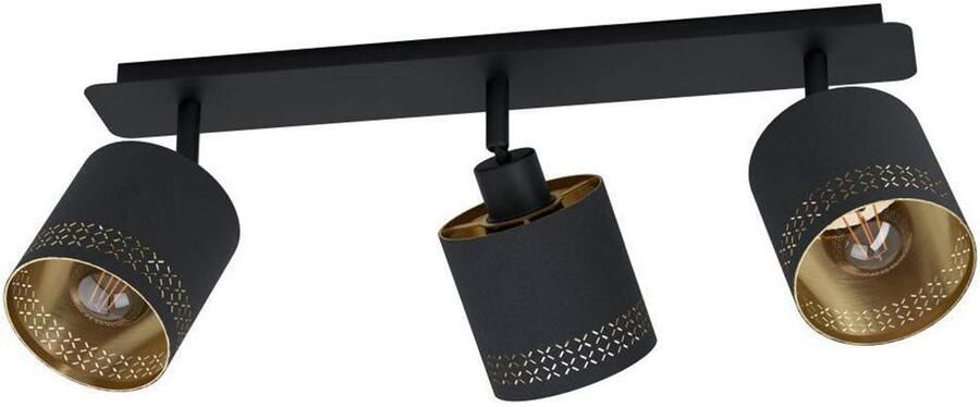 EGLO Plafondspot ESTEPERRA Deckenstrahler Stahl Textil IP20 E27 Flurlampe Lampe Plafondlamp vintage staal textiel woonkamerlamp in zwart goudkleur (1 stuk) - Foto 2