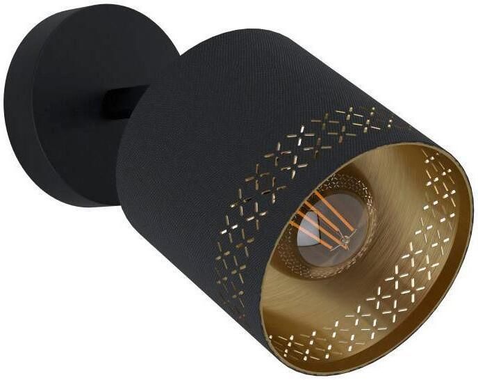 EGLO Plafondspot ESTEPERRA Wandstrahler Stahl und Textil IP20 E27 Flurlampe Lampe Plafondlamp vintage wandlamp staal textiel zwart goudkleur E27 (1 stuk) - Foto 2