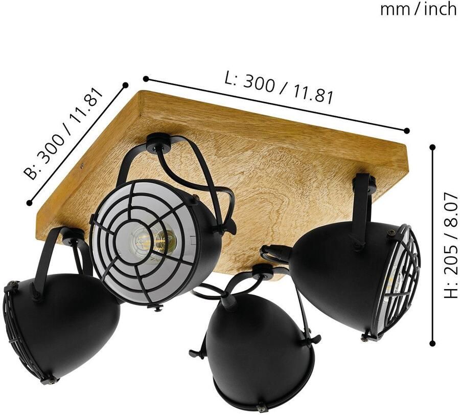 EGLO 4-spot Gateback hout zwart Leen Bakker