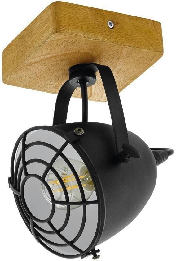 EGLO Plafondspot GATEBECK Strahler Stahl und Holz E14 IP20 Wohnzimmerlampe Lampe Plafondlamp staal in zwart en hout in natuurlijk E14 FSC gecertificeerd (1 stuk)