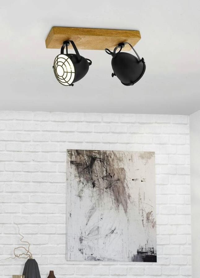 EGLO Plafondspot GATEBECK Strahler Stahl und Holz E14 IP20 Wohnzimmerlampe Lampe Plafondlamp staal in zwart en hout in natuurlijk E14 FSC gecertificeerd (1 stuk) - Foto 4