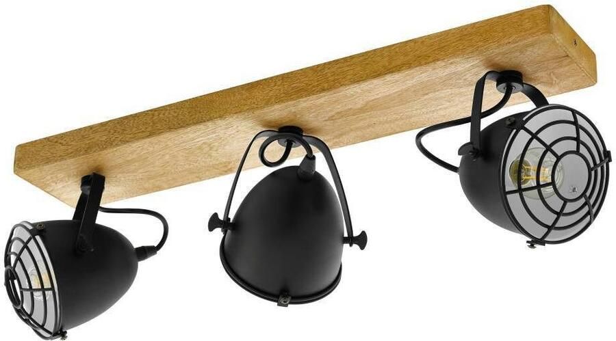EGLO Plafondspot GATEBECK Strahler Stahl und Holz E14 IP20 Wohnzimmerlampe Lampe Plafondlamp staal in zwart en hout in natuurlijk E14 FSC gecertificeerd (1 stuk)