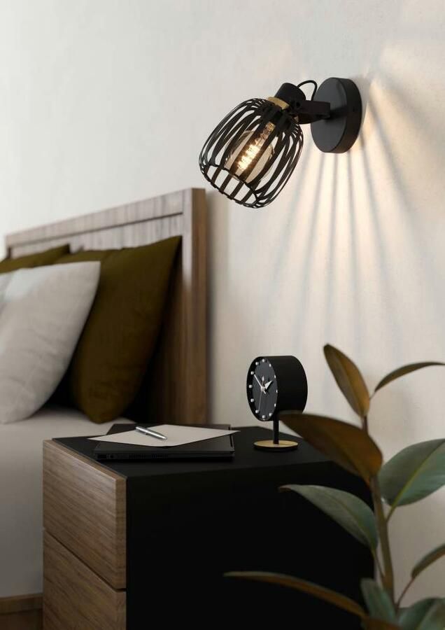 EGLO Plafondspot GIRONA Wandstrahler Stahl IP20 E27 Wohnzimmerlampe Flurlampe Wandlamp wandspot van metaal in zwart en geborsteld messing E27 (1 stuk) - Foto 6