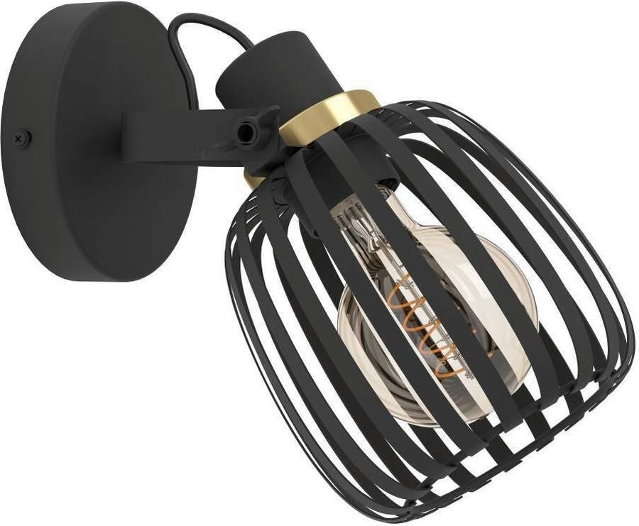 EGLO Plafondspot GIRONA Wandstrahler Stahl IP20 E27 Wohnzimmerlampe Flurlampe Wandlamp wandspot van metaal in zwart en geborsteld messing E27 (1 stuk) - Foto 3