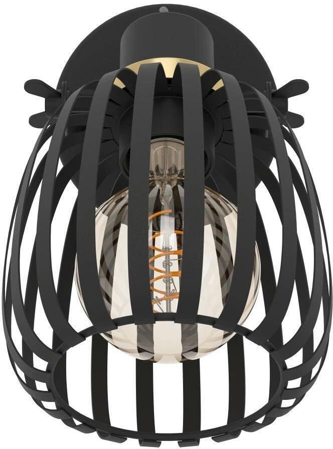 EGLO Plafondspot GIRONA Wandstrahler Stahl IP20 E27 Wohnzimmerlampe Flurlampe Wandlamp wandspot van metaal in zwart en geborsteld messing E27 (1 stuk) - Foto 4