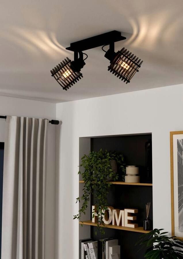 EGLO Plafondspot SEGOVIA Plafondlamp metaal en hout in zwart plafondspot met E27 fitting (1 stuk) - Foto 7