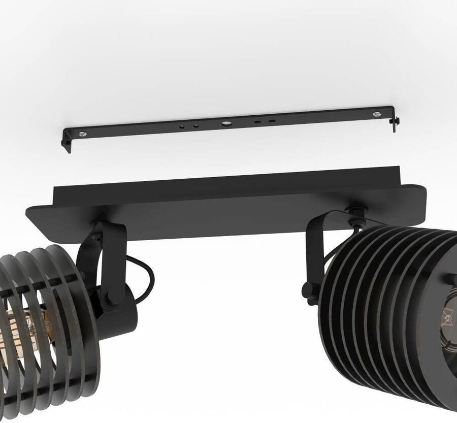 EGLO Plafondspot SEGOVIA Plafondlamp metaal en hout in zwart plafondspot met E27 fitting (1 stuk) - Foto 3