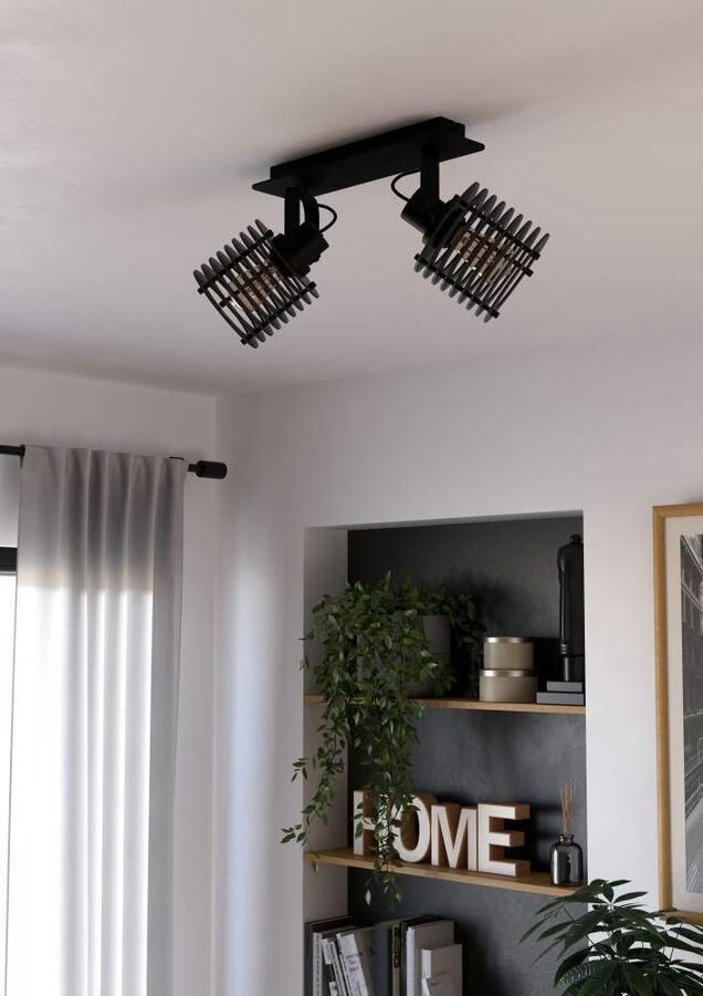 EGLO Plafondspot SEGOVIA Plafondlamp metaal en hout in zwart plafondspot met E27 fitting (1 stuk) - Foto 4