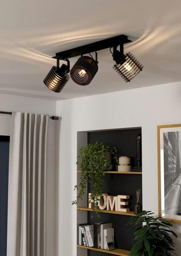 EGLO Plafondspot SEGOVIA Plafondlamp metaal en hout in zwart plafondspot met E27 fitting (1 stuk) - Foto 6