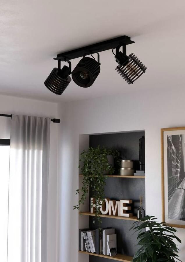 EGLO Plafondspot SEGOVIA Plafondlamp metaal en hout in zwart plafondspot met E27 fitting (1 stuk) - Foto 2