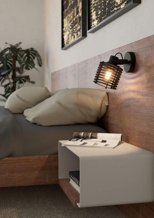 EGLO Plafondspot SEGOVIA Wandlamp wandspot van metaal en hout in zwart E27 fitting (1 stuk) - Foto 7