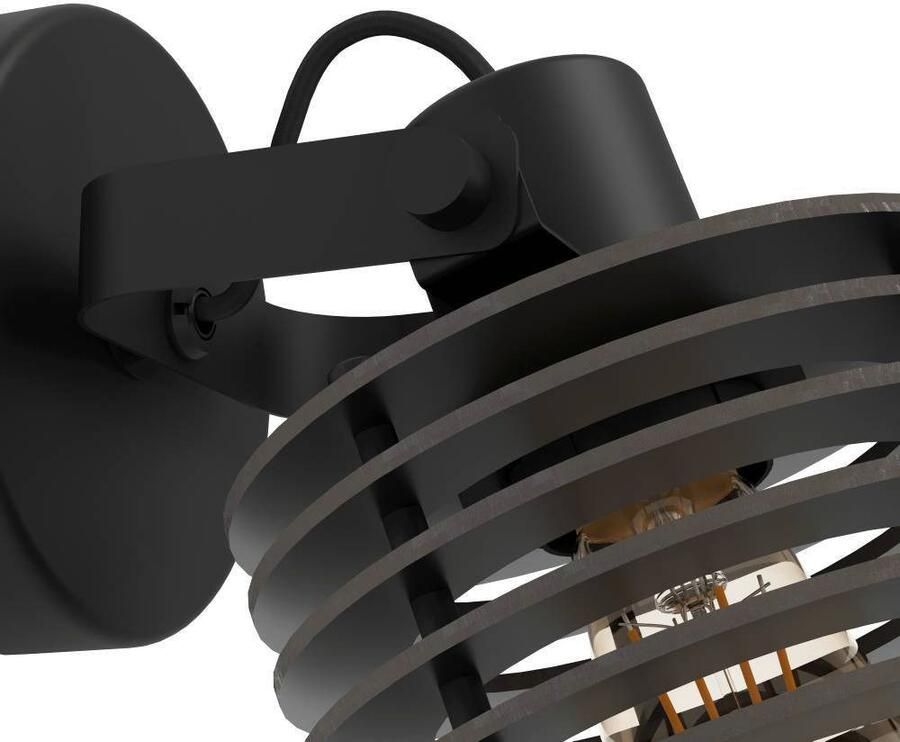 EGLO Plafondspot SEGOVIA Wandlamp wandspot van metaal en hout in zwart E27 fitting (1 stuk) - Foto 2