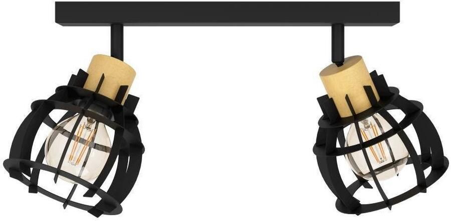 EGLO Plafondspot STILLINGTON 1 Plafondlamp industriële ontwerp metaal zwart en hout (1 stuk) - Foto 6