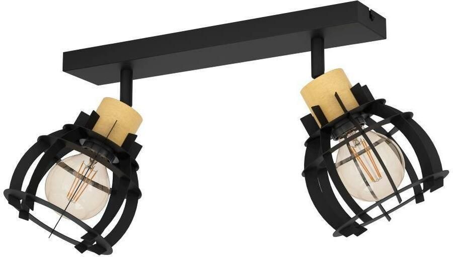 EGLO Plafondspot STILLINGTON 1 Plafondlamp industriële ontwerp metaal zwart en hout (1 stuk) - Foto 5