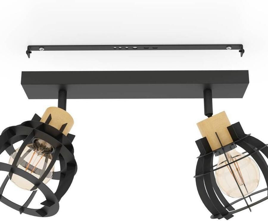 EGLO Plafondspot STILLINGTON 1 Plafondlamp industriële ontwerp metaal zwart en hout (1 stuk) - Foto 2