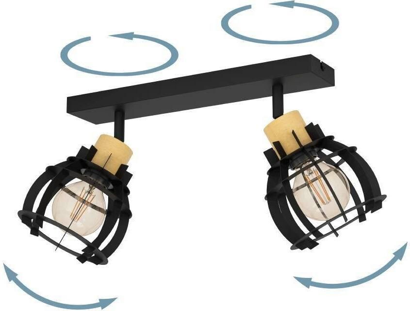 EGLO Plafondspot STILLINGTON 1 Plafondlamp industriële ontwerp metaal zwart en hout (1 stuk) - Foto 4