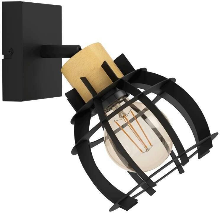 EGLO Plafondspot STILLINGTON 1 Wandlamp wandspot van hout en metaal in zwart woonkamer gang (1 stuk) - Foto 5