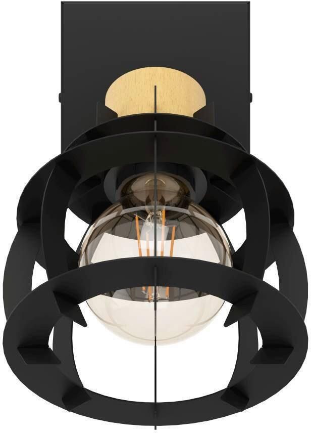 EGLO Plafondspot STILLINGTON 1 Wandlamp wandspot van hout en metaal in zwart woonkamer gang (1 stuk) - Foto 6