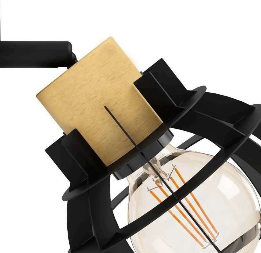 EGLO Plafondspot STILLINGTON 1 Wandlamp wandspot van hout en metaal in zwart woonkamer gang (1 stuk)