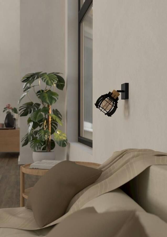 EGLO Plafondspot STILLINGTON 1 Wandlamp wandspot van hout en metaal in zwart woonkamer gang (1 stuk) - Foto 4